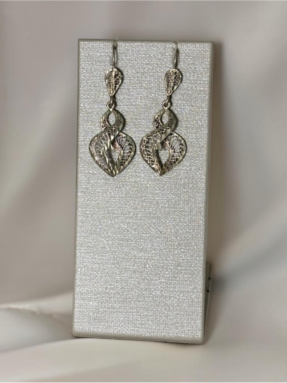 Elegant Sterling Silver Filigree Twisted Heart Drop Earrings